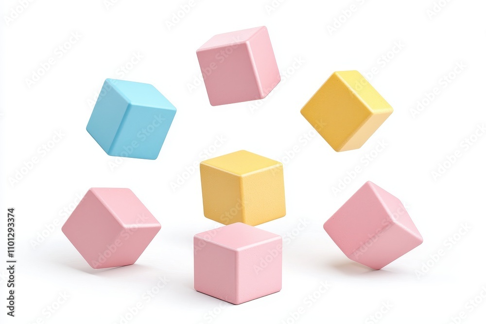 Fototapeta premium Colorful Cubes in Mid-Air on White Background for Creative Concepts