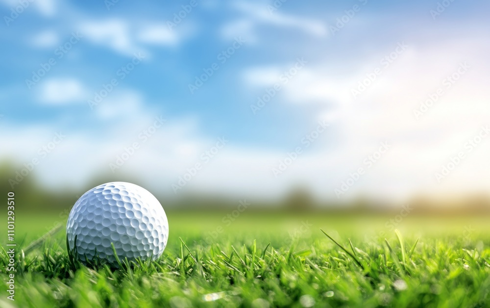 Fototapeta premium Golf Ball on a Pristine Green Field