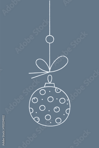 Christmas ball with circles on a string. Color clipart illustration.