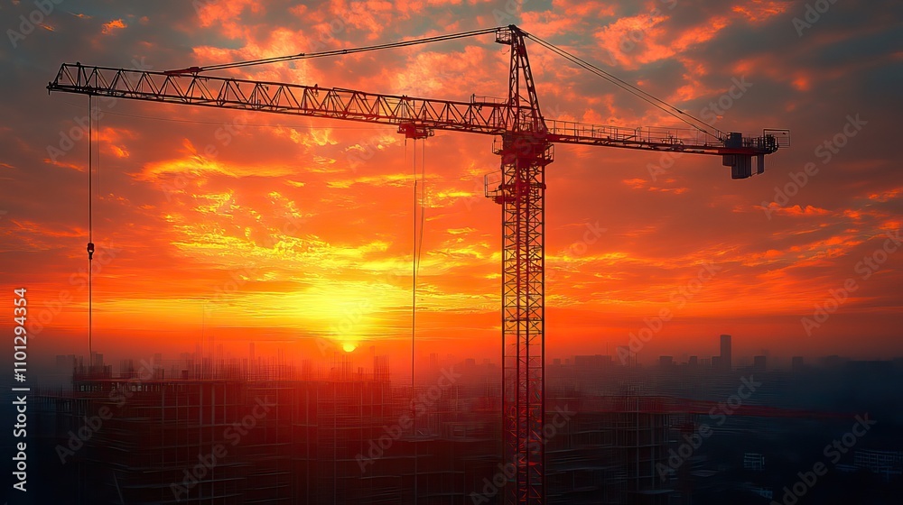 Fototapeta premium tower crane used in construction white background with line ar