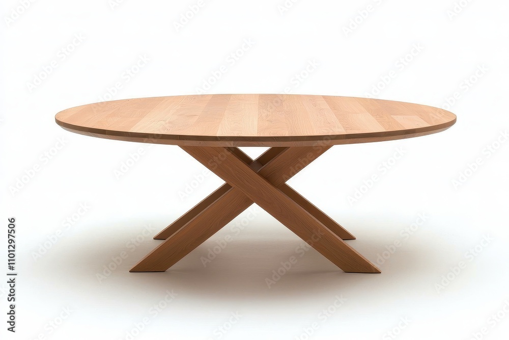 Elegant Round Wooden Table with Minimalist Design and Cross Legs Elegant Round Wooden Table with Minimalist Design and Cross Legs