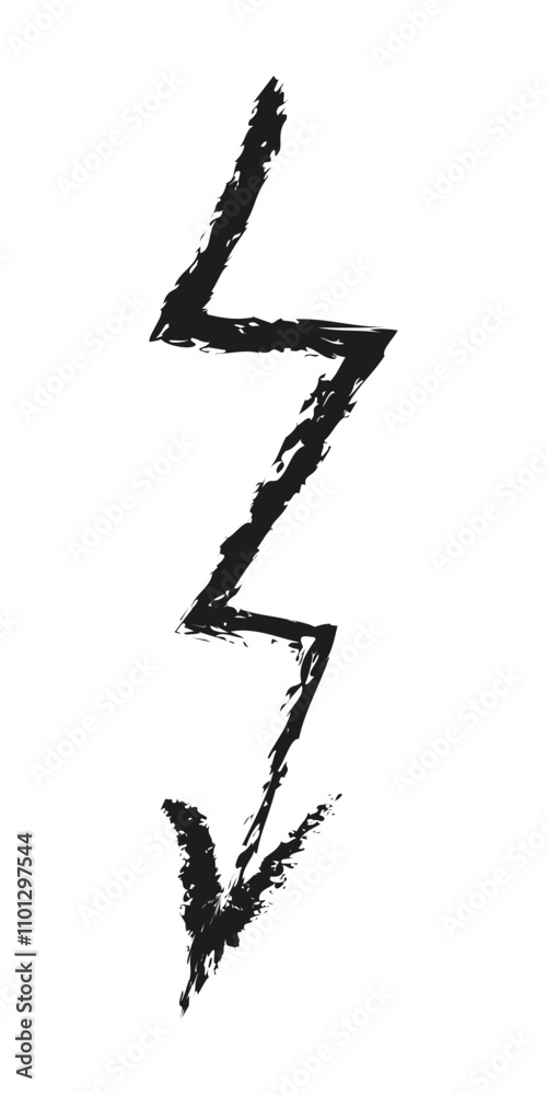 Zigzag down arrow. Charcoal hand drawn illustration. Zigzag down arrow. Charcoal hand drawn illustration.
