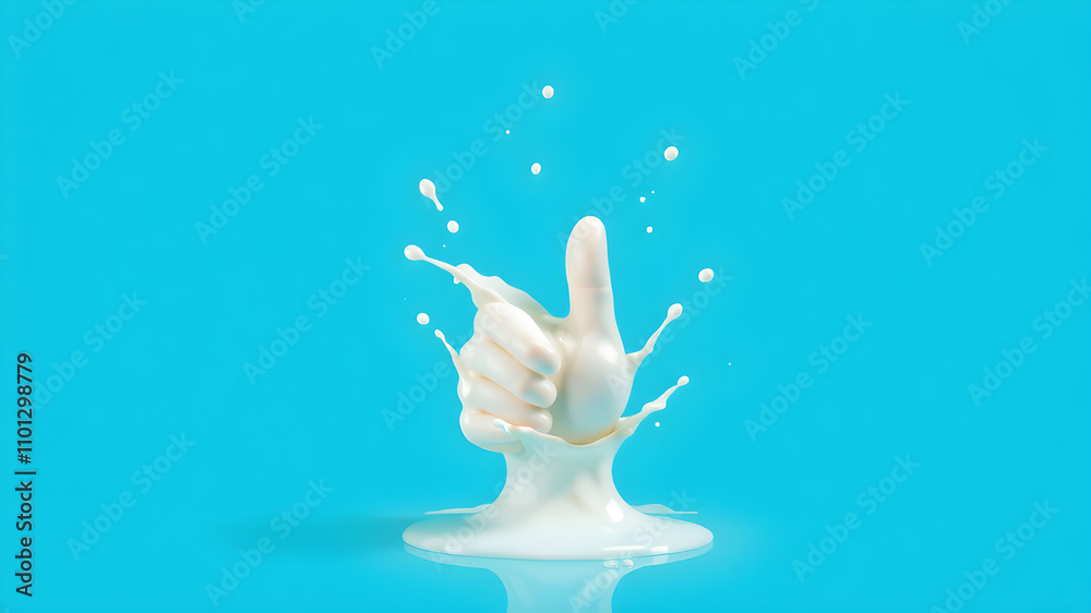 Splash of milk in form of thumb up concept,3d Illustration.milk giving thumb up. Splash of milk in form of thumb up concept,3d Illustration.milk giving thumb up.