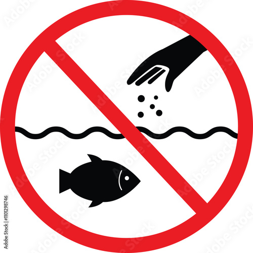do not feed fishes and wildlife animals sign. prohibiting throwing food into water. Please Do not feed fishes. flat style.