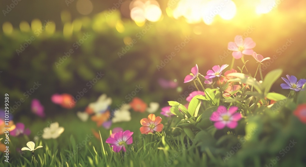 Obraz premium Vibrant Flowers in a Sunny Meadow