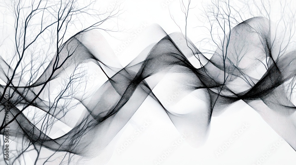 Abstract black and white illustration resembling flowing lines and branches. Abstract black and white illustration resembling flowing lines and branches.