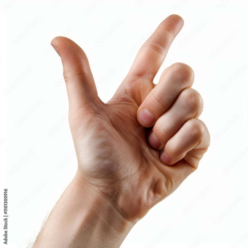 Male hand pointing with the index finger upwards on white background Male hand pointing with the index finger upwards on white background