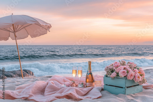 Valentine's Day by the sea, Romantic date, honeymoon and travel, picnic by the ocean or sea, scenery without people