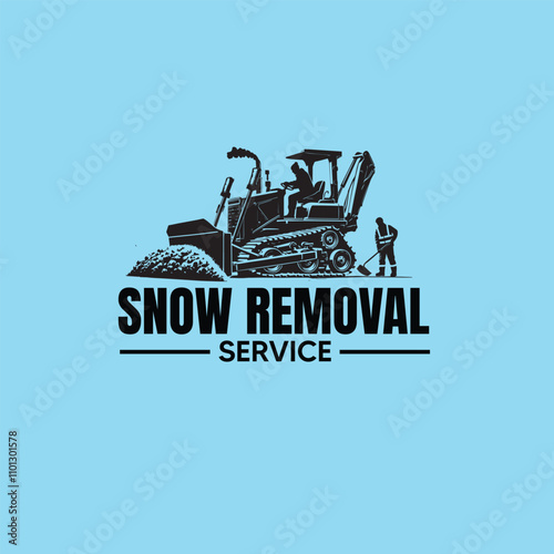Illustration of a person using snow removal equipment in front of a house, symbolizing winter readiness and home maintenance. The bold design emphasizes the importance of efficient snow management.