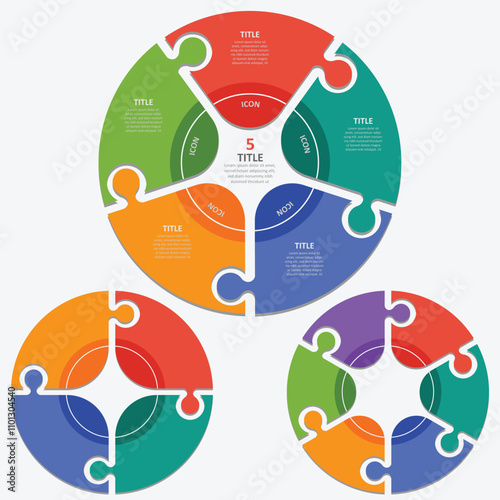 Circle connect puzzle chart infographic template with 4,5,6 options vector image