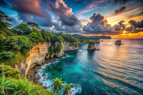 Breathtaking Sea Cliff Landscape of Neil Island, Andaman India: A Serene View Overlooking the Turquoise Waters and Lush Greenery, Capturing Nature's Grandeur in Perfect Harmony