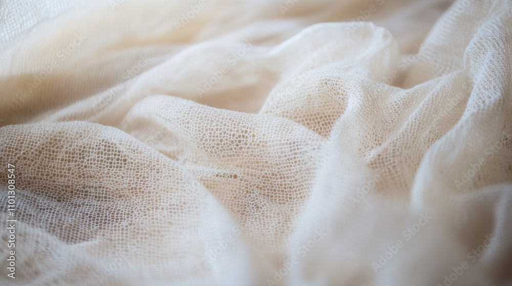 A close-up shot of the mosquito net's mesh, capturing the details and texture, with the cot softly blurred behind. A close-up shot of the mosquito net's mesh, capturing the details and texture, with the cot softly blurred behind.