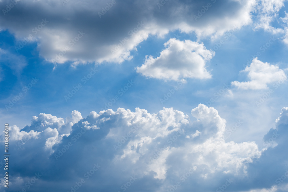Obraz premium clouds and blue sunny sky, white clouds over blue sky, Aerial view, nature blue sky white cleat weather.
