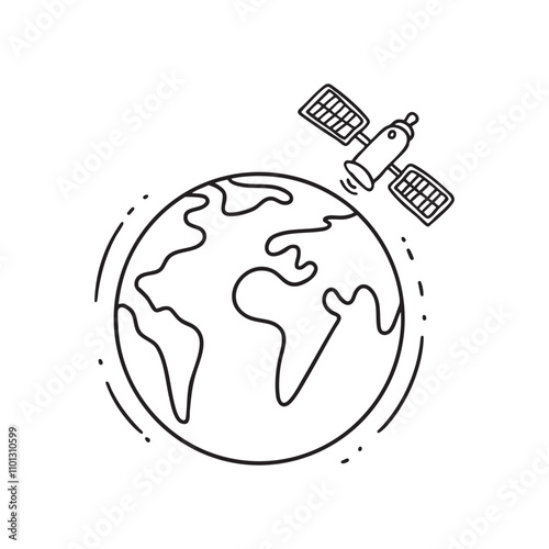 The Earth with a advance satellite orbiting nearby