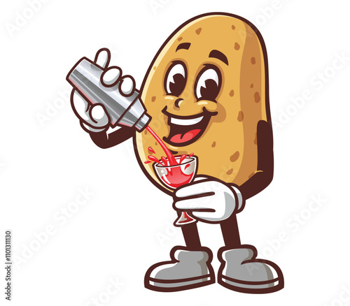 Potato making cocktail,  Cartoon Mascot Illustration Character Vector Clip-art hand-drawn Logo Design