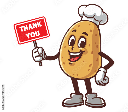 Potato with thank you sign,  Cartoon Mascot Illustration Character Vector Clip-art hand-drawn Logo Design