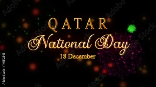 Qatar National Day Lettering Text Animation with waving flag background. Celebrate Qatar Independence Day on 16th December. Qatar Day