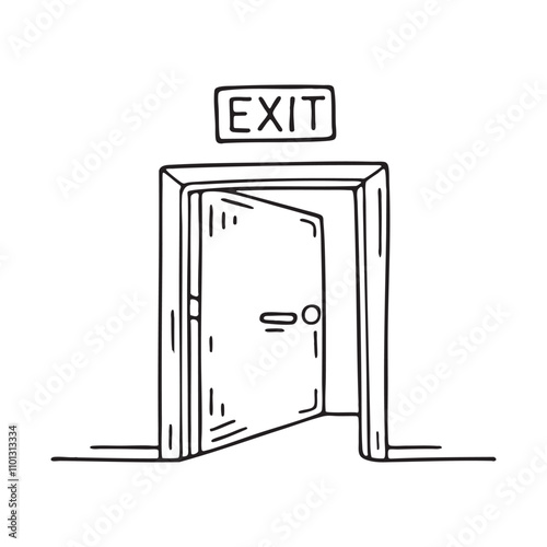 An exit door with a sign above it and a hallway beyond