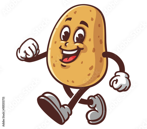 Walking Potato Cartoon Mascot Illustration Character Vector Clip-art hand-drawn Logo Design
