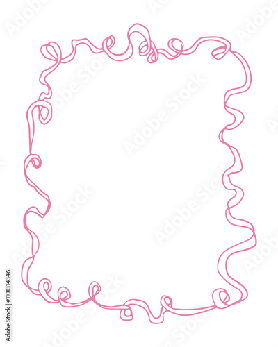 A pink and white frame with a wavy line. The frame is made of a single line that is drawn in a wavy pattern. The frame is pink and white, and it gives the impression of a ribbon or a piece of fabric