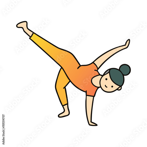 A woman is doing a cartwheel on a white background.