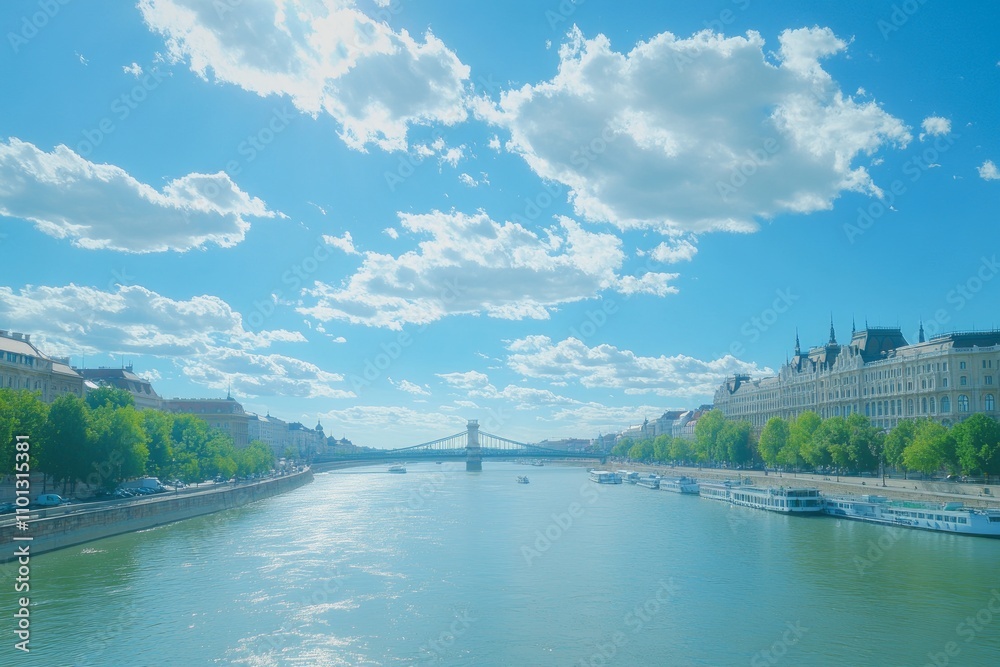 Fototapeta premium Budapest Riverfront Serenity: A Stunning Cityscape