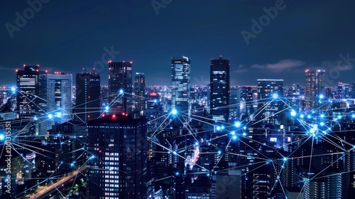 Wallpaper Mural Night Cityscape with Illuminated Network Connections Torontodigital.ca