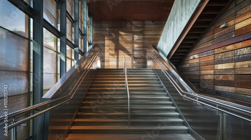 photograph of Modern stairs with Stainless steel handrail