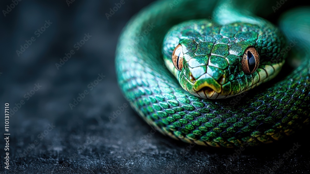 Fototapeta premium Green snake as a symbol of the new year 