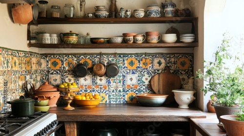 Wallpaper Mural Rustic Charm Kitchen with Vibrant Tiles Torontodigital.ca