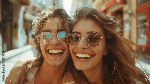 Joyful Couple Illustration: City Street Background