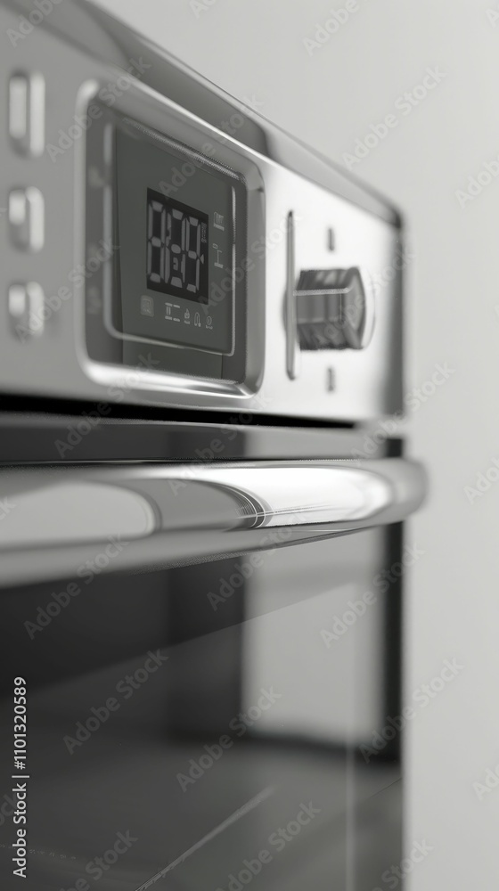 A sleek, modern oven with a digital display and stainless steel finish, showcasing its contemporary design and functionality. A sleek, modern oven with a digital display and stainless steel finish, showcasing its contemporary design and functionality.
