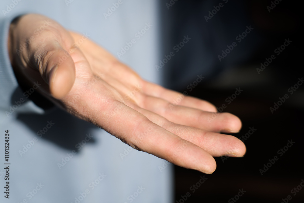 Fototapeta premium Man's hands, help gesture, open attitude 