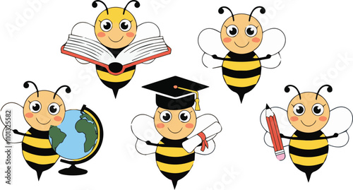 set of cartoon bee