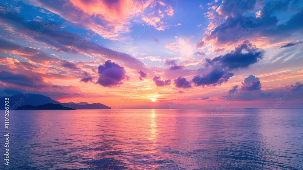 Fototapeta premium photograph of Sunset sky clouds over sea in Phuket Thailand, Amazing nature landscape seascape Colorful sky background
