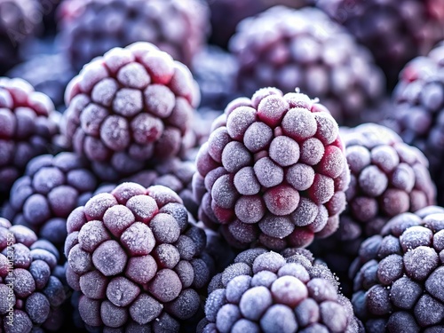 Wallpaper Mural Close-Up of a Bunch of Frozen Blackberries on a Light Background, Perfect for Culinary and Health-Focused Themes, Showcasing Their Juicy Texture and Frosty Appearance Torontodigital.ca