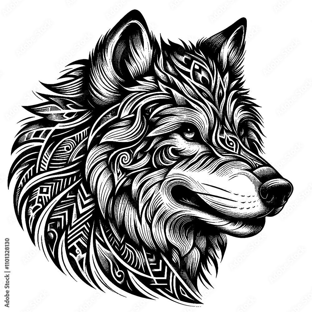 Obraz premium A wolf head tattoo with tribal patterns