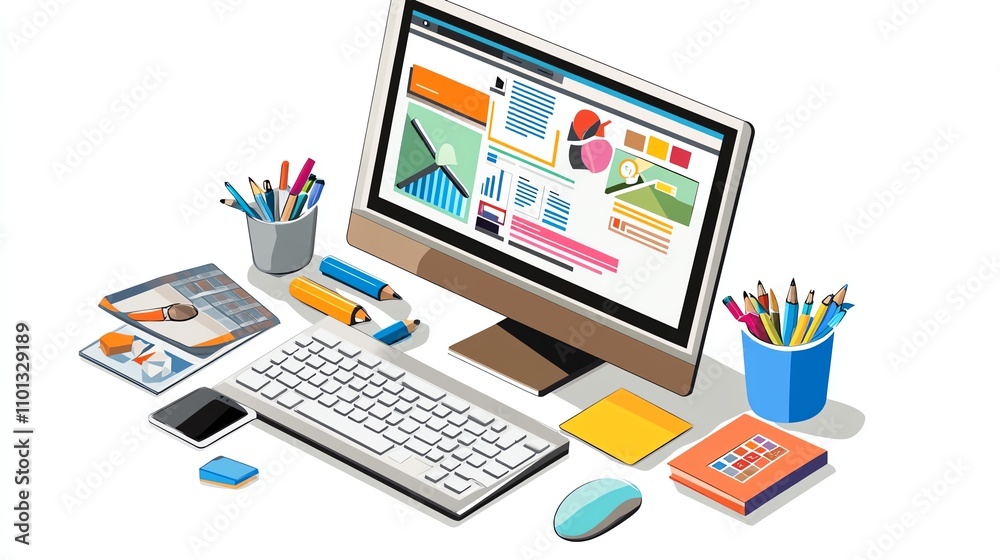a 2D cartoon illustration of a person designing an app interface on a laptop, creative and techy, white background--ar 16:9 a 2D cartoon illustration of a person designing an app interface on a laptop, creative and techy, white background--ar 16:9