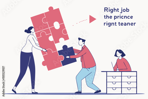 New Joiner to Fill in Team and Solve Problem, Teamwork to Get Solution, Put Right Man in the Right Job to Fit Job Description Concept, Businessman Hand HR Put New Joiner to Connect Jigsaw Puzzle:
