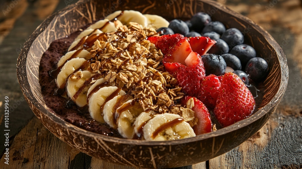 Fototapeta premium Acai Bowl with Banana, Strawberry, Blueberry, and Granola