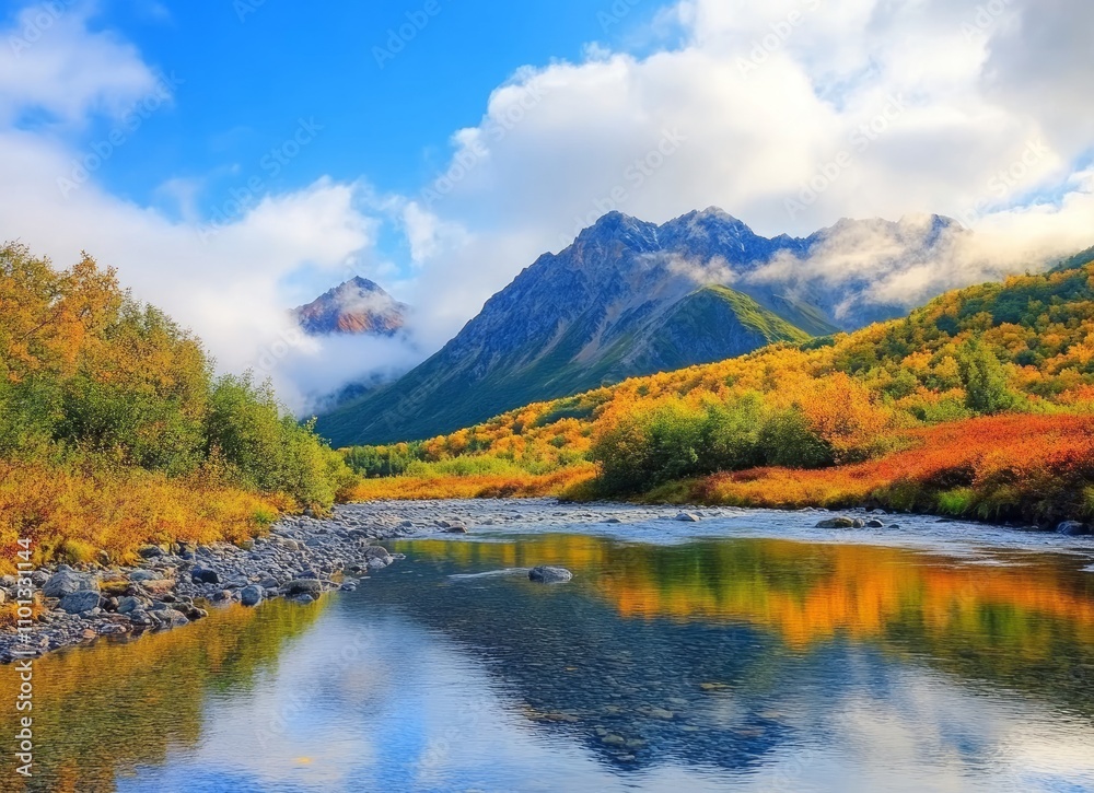 Fototapeta premium Autumn Mountain River Landscape