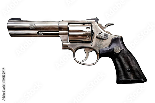 Wallpaper Mural detailed silver revolver with black grip, showcasing its intricate design and craftsmanship. This firearm is ideal for collectors and enthusiasts alike Torontodigital.ca
