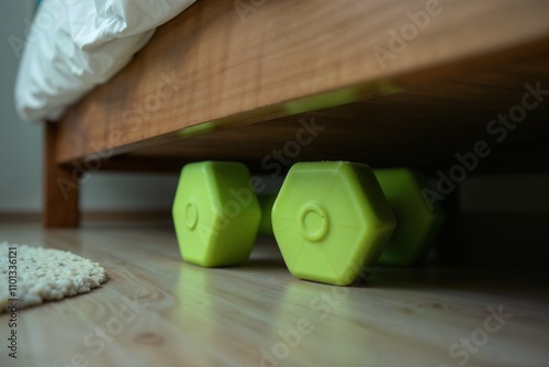 Dusty Dumbbells Under a Bed, Forgotten Fitness Equipment photo