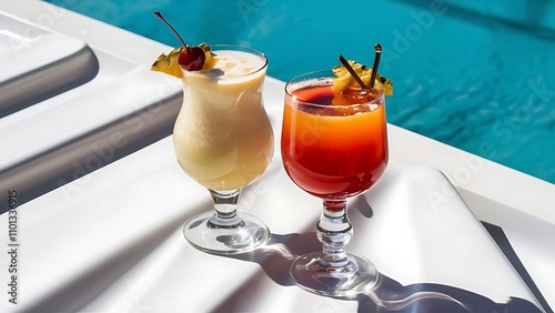 Set of cocktails with Pina Colada and Tequila Sunrise isolated on a white background