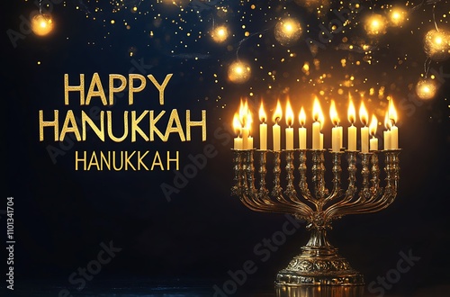 Happy Hanukkah Greeting with Glowing Candles and Festive Light