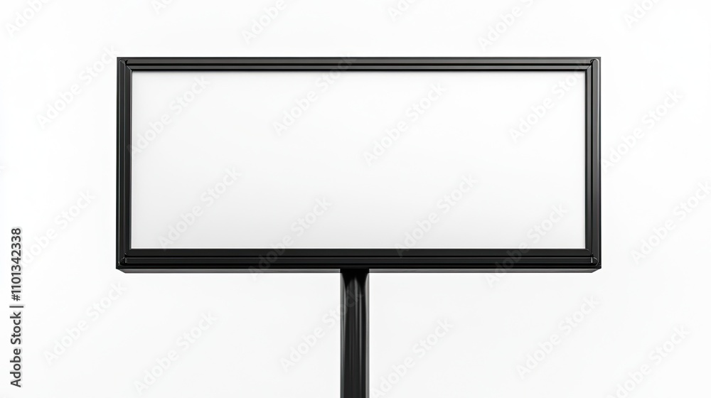 On a white background, a blank billboard is isolated on a metal pole. On a white background, a blank billboard is isolated on a metal pole.