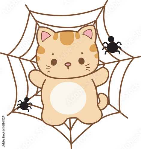 Illustration of cute kitty halloween icon.
Funny halloween cat in daily activities elements.
