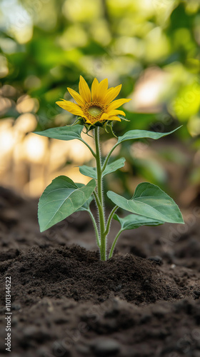 the sunflower silently takes root in the soil, striving to absorb every drop of water and every ray of sunlight. As its roots grow deeper and its stem grows thicker
