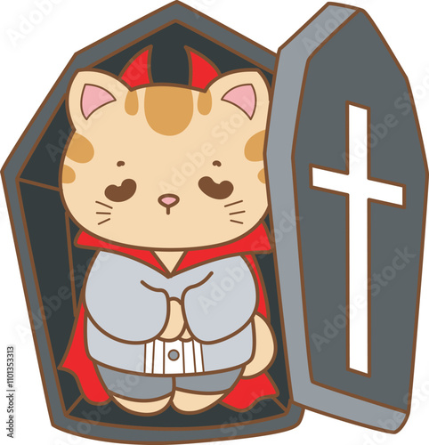Illustration of cute kitty halloween icon.
Funny halloween cat in daily activities elements.
