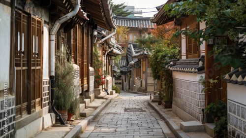 photograph of Bukchon Hanok Village, Korean traditional house in Seoul, South Korea photo